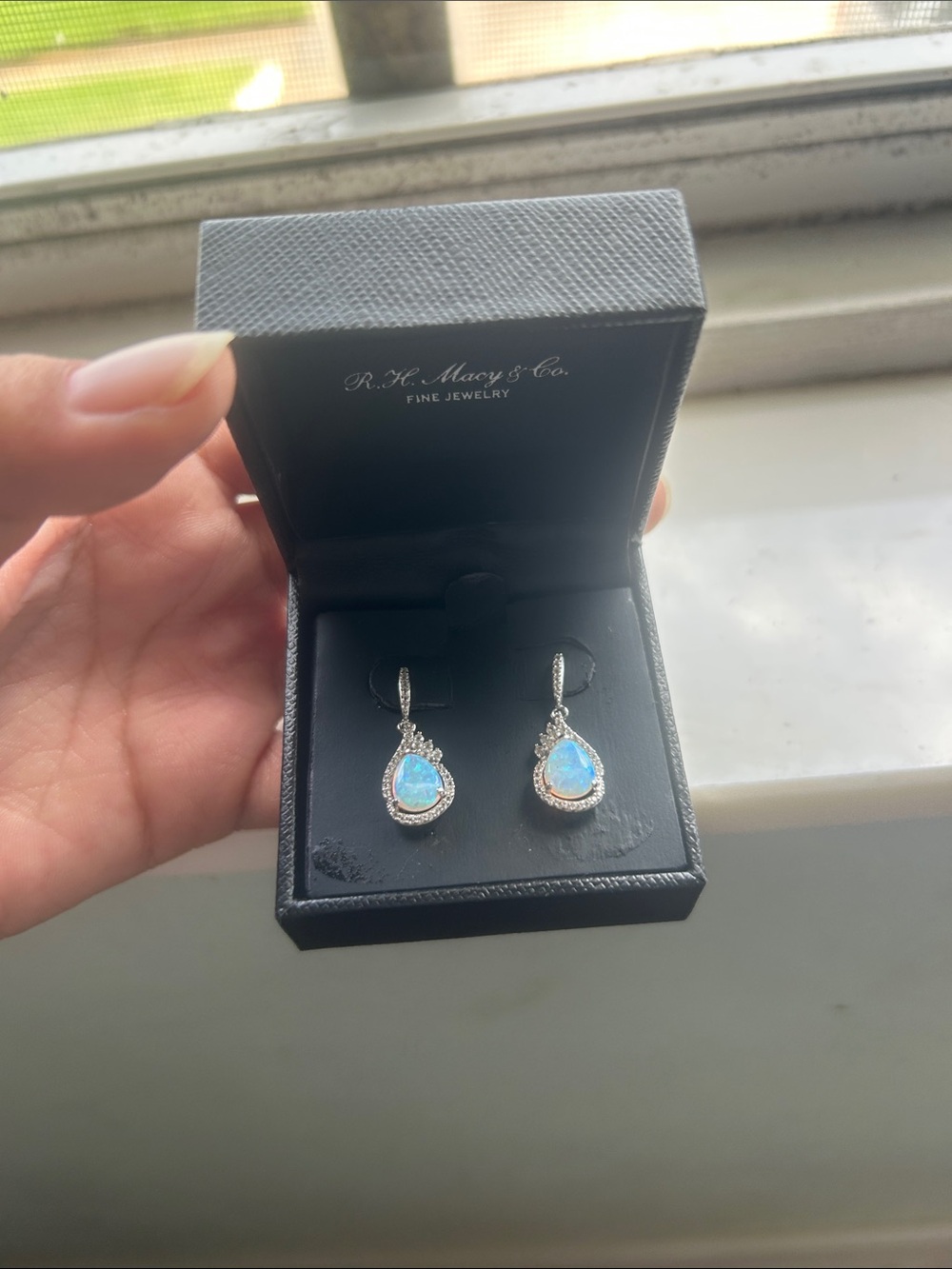 Macy's Sterling Silver Teardrop Opal Earrings